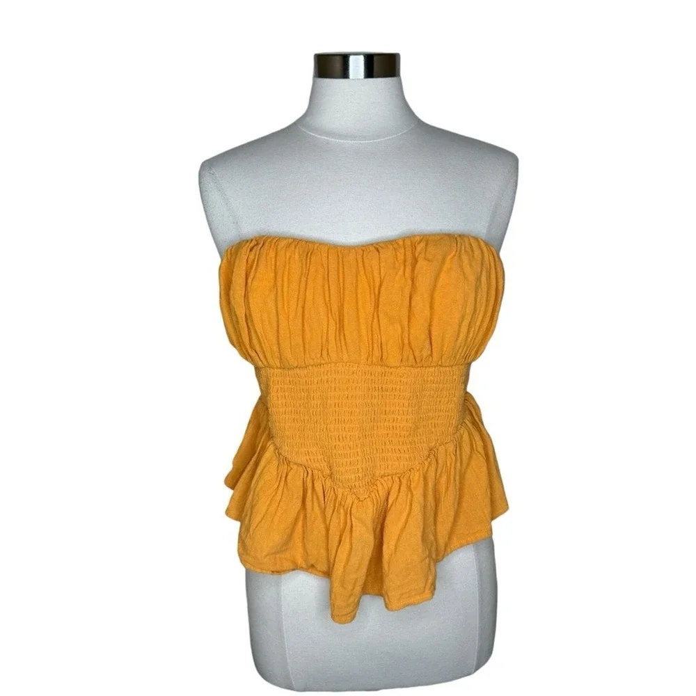 Free People Orange Strapless Smocked Peplum Tie Back Top Women's‎ Boho